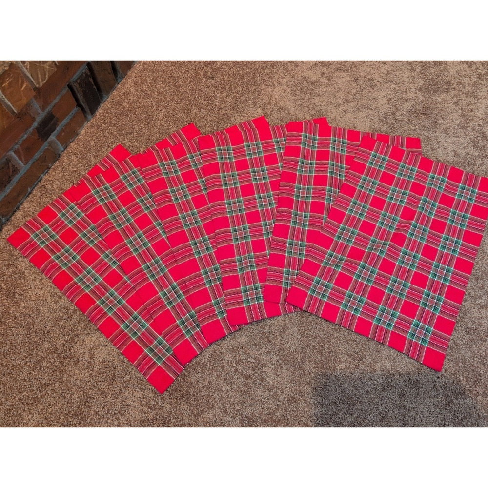 NWT Pier 1 Red Tartan Plaid Christmas 19"x 13.5" Placemats Set Of 6